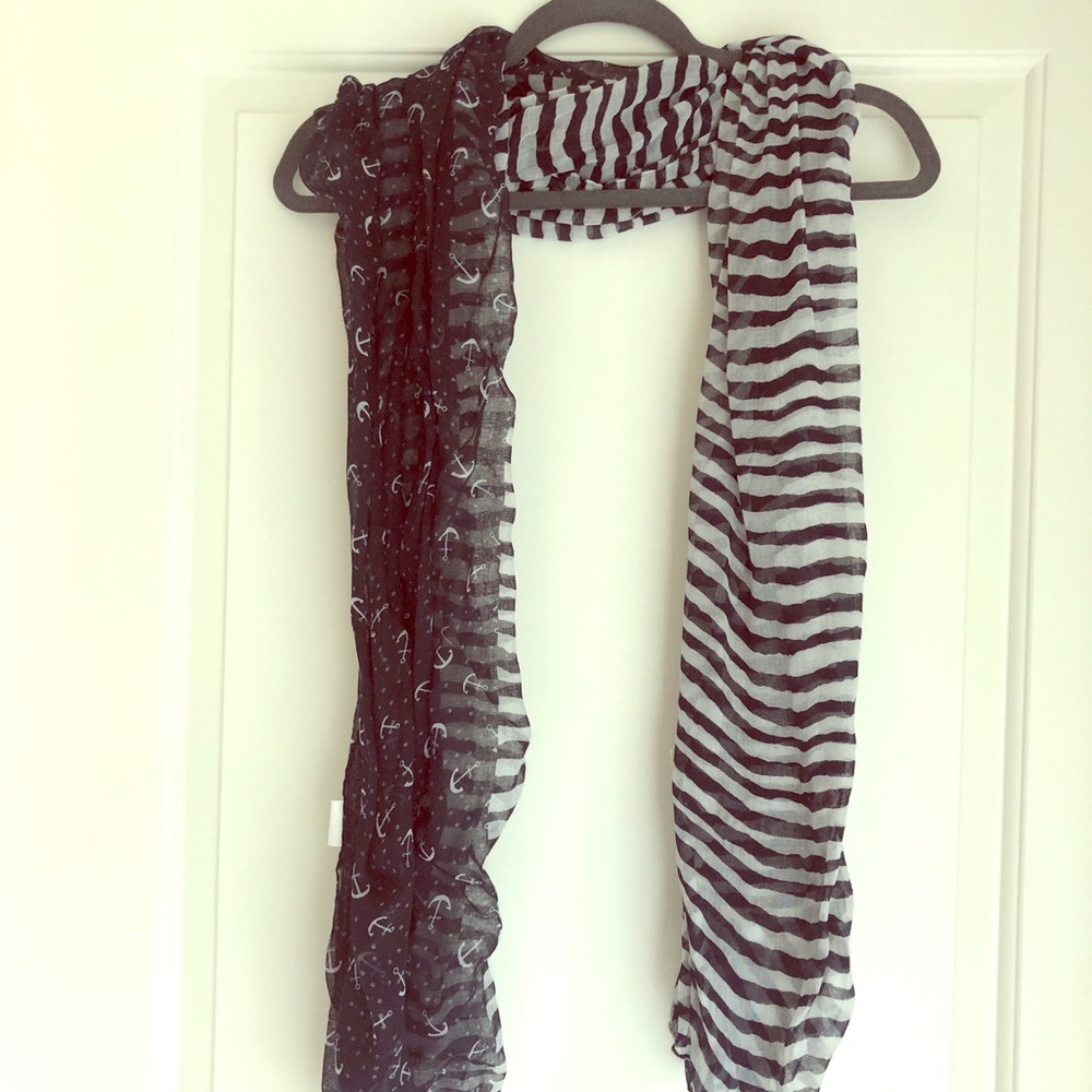 NWOT Nautical Blue and White Gauze Scarf!